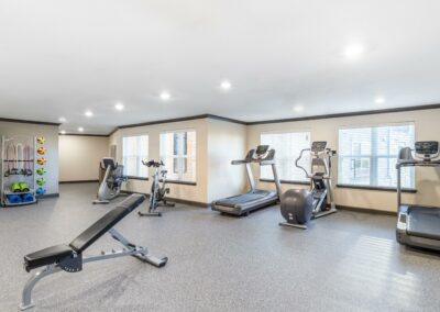State-of-the-art fitness center with cardio and weight equipment at our Austin, TX apartment community